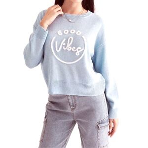 LE LIS Good Vibes Tinsel Sweater in Light Blue - Large